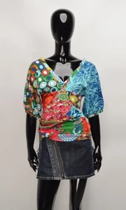 Vintage Desigual Y2K Multicolor Boho Futuristic Blouse Top Size S - Picture 1 of 9