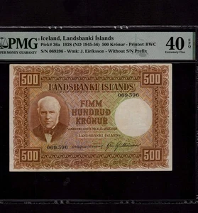 Islandia 500 coronas 1928 (1948) P-36a * PMG XF 40 EPQ * Raro * - Imagen 1 de 2