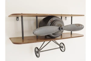 Antique Vintage Wooden Aeroplane Wall Shelf Floating Display Unit - Picture 1 of 22