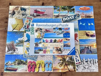 Happy Holiday Ravensburger Jigsaw Puzzle beach sun sand sea boats 1500 piece - Image 1 of 4