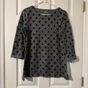 Talbots Women’s Top Small Polka Dot Gray Black Flip Cuff Soft Knit Retro Casual - Picture 1 of 3