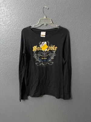 South Pole Jrs Large Black Long Sleeve Baby Doll Top Logo V Neck Skater Y2K - Image 1 of 4