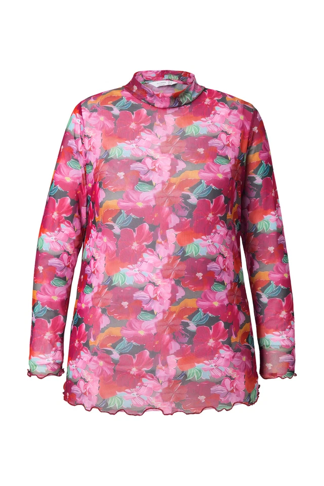 MIAMODA Damen große Größen Meshshirt Slim Fit Leo Stehkragen Langarm 845439 - Bild 1 von 1