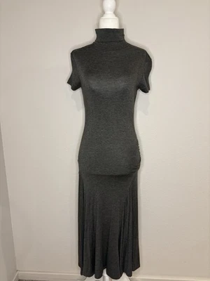 Maxi Vestido Ralph Lauren Negro Etiqueta Manga Corta Cuello Alto Gris Elástico Talla S Foto 1 de 4