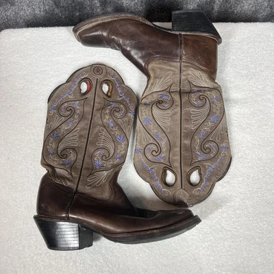 Tony Lama Botas Mujer Talla 8 Cuero Marrón Bordado Vaquero Occidental RR2016L Foto 1 de 4