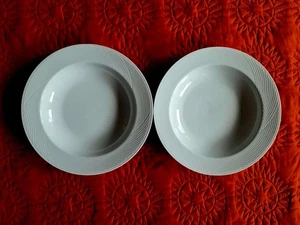 (2) Dansk Tapestries Winter White 9.25” Rimmed Soup Bowls — Set of 2 — MINT - Picture 1 of 4
