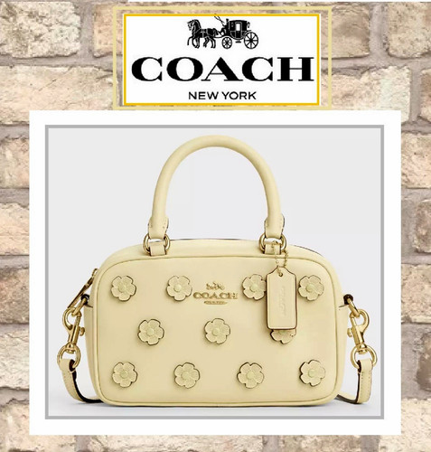 Borsa a tracolla Coach nuova con etichette con applicazione floreale CAJ99 in pelle MOONLIGHT