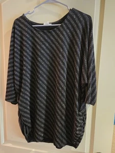 Siren Lily 2x schwarz-silberne Bluse, geraffter Saum - Bild 1 von 6