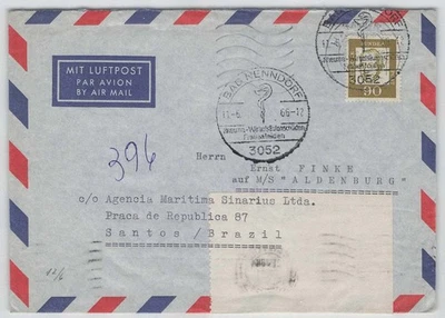 Bund Nr. 360 EF Luftpostbrief BAD NENNDORF 1966 nach BRASILIEN [767] - Bild 1 von 2