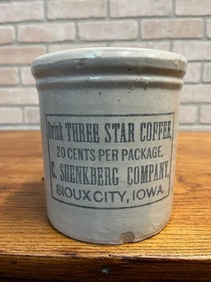 Vintage Red Wing Three Star Coffee Stoneware Advertising Sioux City 1/2 Gal Croc - Image 1 of 4
