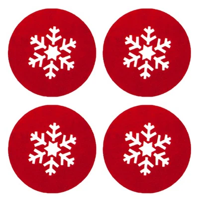 Christmas Coasters 4 Piece Felt Set Red with Snowflake Design - Image 1 of 2