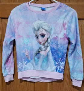 DISNEY Frozen Elsa Girl's M (7-8) Plush Velour Pullover Long Sleeve Sweatshirt - Picture 1 of 4