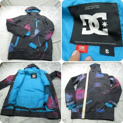 Chaqueta DC Mujer Pequeña Negra Abstracta Capucha 10K Impermeable Cremallera Completa Esquí Snowboard Foto 1 de 4