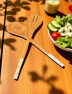 Handmade Wooden Salad Server with Sustainable Bovine Bone/Salad Spoons/Gift Idea - Picture 1 of 2