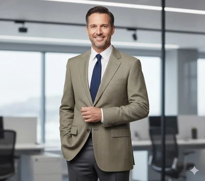 Blazer Chaqueta Abrigo Deportivo Hart Schaffner Marx 42L Lana a Cuadros Verde Salvia Claro Foto 1 de 4