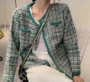 Abrigo Blazer Chaqueta Manga Larga Mezcla Algodón Lana Tejido Con Botones Frontales - Imagen 1 de 8