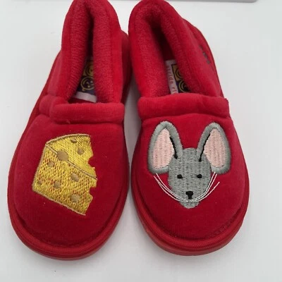 Stride Rite Baby Slippers 6 Months Red Velour Little Mouse And Cheese Fun - Image 1 of 4
