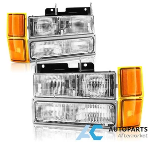 For 1994-1998 Chevy Silverado C10 C/K 1500 2500 3500 Headlights w/ Bumper Lamps - Picture 1 of 9