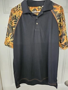 Legendary Whitetails Shirt Men’s Size Large Black Orange Flame Sleeve Polo - Picture 1 of 4