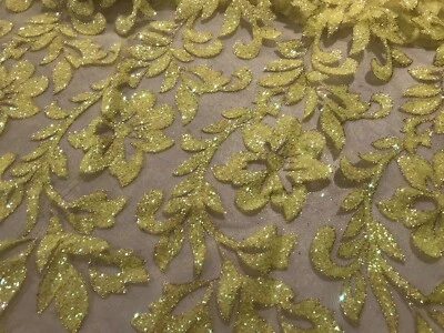 Yellow Gold Metallic glitter lace fabric 50" width sold by the yard - Image 1 of 4