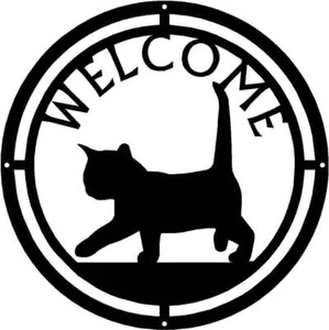 Cat #02 Round Welcome Sign - Made in America - Outdoor Decor - Picture 1 of 3