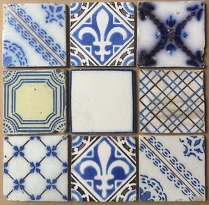 FRANCIA AZULEJO ANTIGUO - PAS DE CALAIS - DESVRES - 9- FLIESEN SET um 1870 - Bild 1 von 3