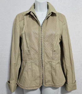Chaqueta ELIE TAHARI Caqui Cuero Cordero, Seda, Cuello Interior Extraíble Forrada Talla M - Imagen 1 de 17