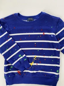 NWT, Boys POLO RALPH LAUREN Blue-White Paint Splash Spa Terry Sweatshirt. Size 7 - Picture 1 of 1