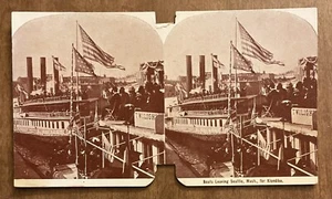 Boats Leaving Seattle Washington for Klondike Stereoscope Card 1920s? - Picture 1 of 2