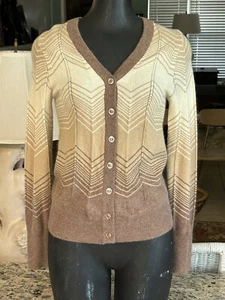 Vintage 70s 80s Campari Womens Tan Red Brown Ombré Wool Blend Cardigan Sweater S - Picture 1 of 21