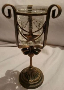 Rustic Gold Star Crackled Glass Candle Holder ~ 8 1/2" Home Decor Decoration - Picture 1 of 3