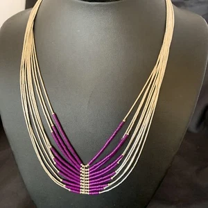 Collana Argento Sterling Liquido Navajo 10 Fili Pietra Viola Heishi 12299 - Foto 1 di 12