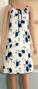 Shein Blue & White Floral Print Lettuce Trim Knot Front Cami Dress Size M - Picture 1 of 6
