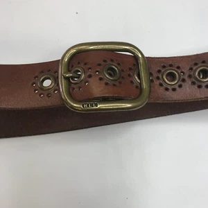 Ralph Lauren Wide Brown Leather Belt Gold bronze tone Medium - Picture 1 of 5