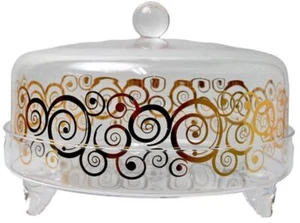 Middle Eastern Round Deluxe Cake Box Dish Container See Through Gold Clear Di... - Picture 1 of 1