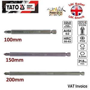 Yato Professional Heavy Duty Extra Long PH2 Bits 100/150/200mm or Set YT-0485-7 - Picture 1 of 5