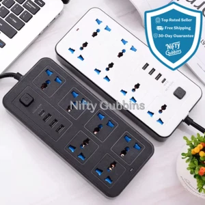 UK/EU/US Plug to 6-Way Gang UK Multi Plug USB Type-C Extension Lead - 1.8m Cable - Picture 1 of 8