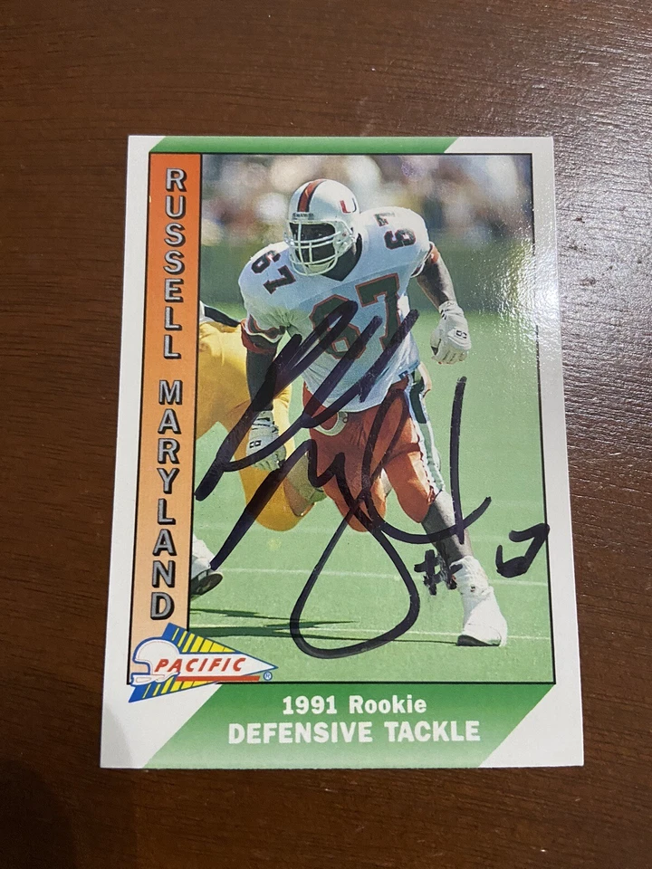 1991 Pacific Football Card Russell Maryland Autographed Rookie Dallas Cowboys - Image 1 of 2
