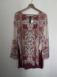 Aratta Silent Journey Paisley Embroidered Tunic Top with Velvet Back BNWT Size M - Picture 1 of 13