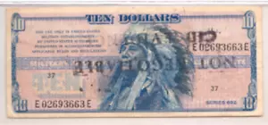 US Military Payment Certificate-MPC Series 692-$10 Note-with CID canceled seal - Picture 1 of 2