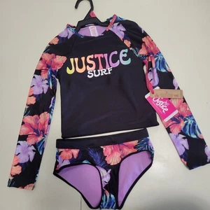 Justice Retro Surf 2pc Rashguard Black S 7/8 - Picture 1 of 3