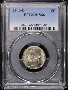 1943 D 5C Jefferson Silver War Nickel PCGS MS 66 | Uncirculated UNC BU - Picture 1 of 4