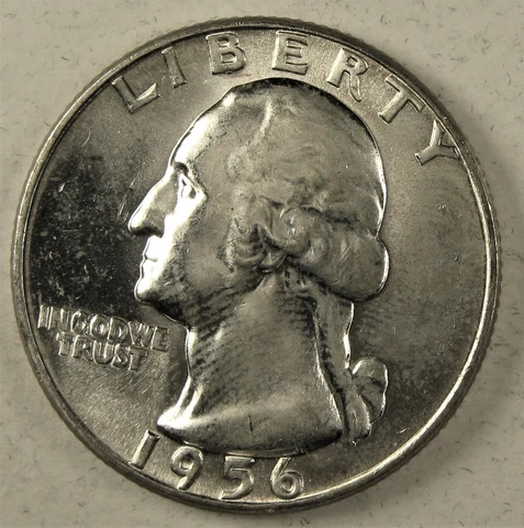 1956-P George Washington Quarter 90% Silver BU From Original Rolls Blast White Cover