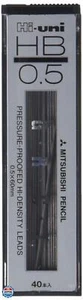 Uni Mechanical Pencil Lead Hi 0.5 mm, HB, 60 mm x 40 Lead (HU05300HB) - Picture 1 of 2