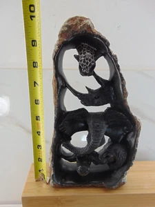 VERY RARE ORIGINAL ONE OF A KIND HAND CARVED FROM SOLID STONE OF AFRICAN ANIMALS - Picture 1 of 9