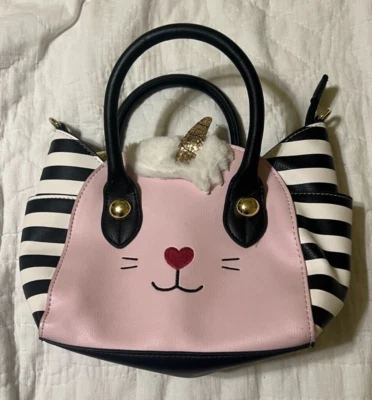 Bolso Cartera Luv Betsey Johnson Katt Unicornio Cara de Gato Rosa Malva Foto 1 de 4