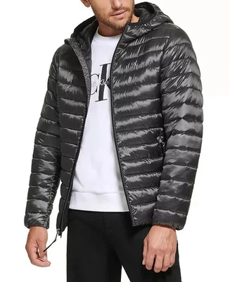 Calvin Klein Men's Hooded Packable Down Jacket Black XL $225 - Image 1 of 4