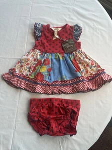 MATILDA JANE Girls 3-6 Month Rising Star Dress Red Blue Floral 4th Of July NWT - Picture 1 of 3