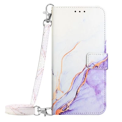 Crossbody Marble Card Wallet Case For iPhone Samsung Huawei Bag Flip Stand Cover - Image 1 of 4