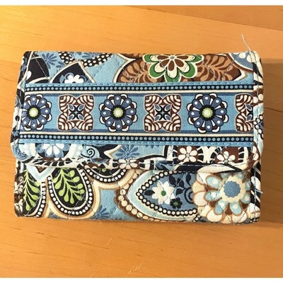 Cartera Vera Bradley Triple Bali Azul Floral Paisley Acolchada Algodón Boho Retro Foto 1 de 4